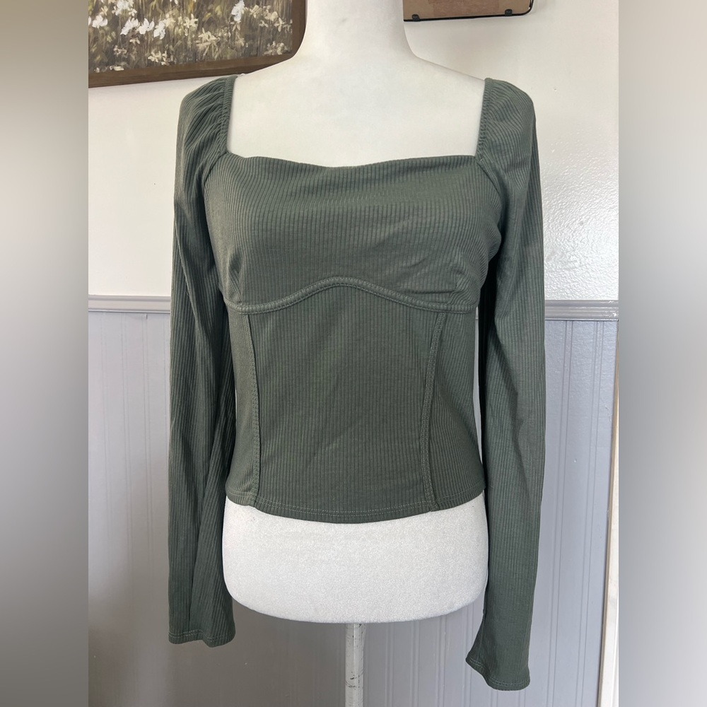 LUSH Corset Style Long Sleeve Top / Olive Green / Coquette Girl / Size: Large